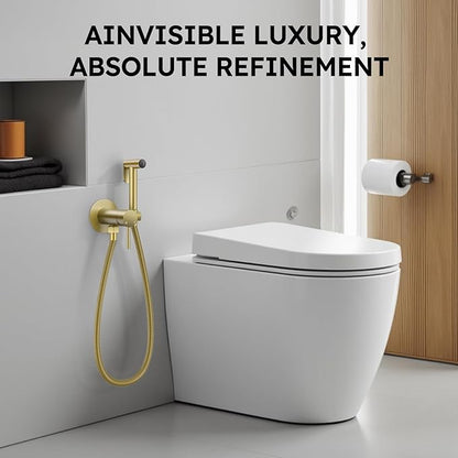 Arofa Built-in Hot and Cold Handheld Bidet Sprayer for Toilet, Gold Warm Water Bidet with Adjustable Water Flow, Dual Control Mode Muslim Shower with Spray Hose for Feminine Wash, Wall Mounted
