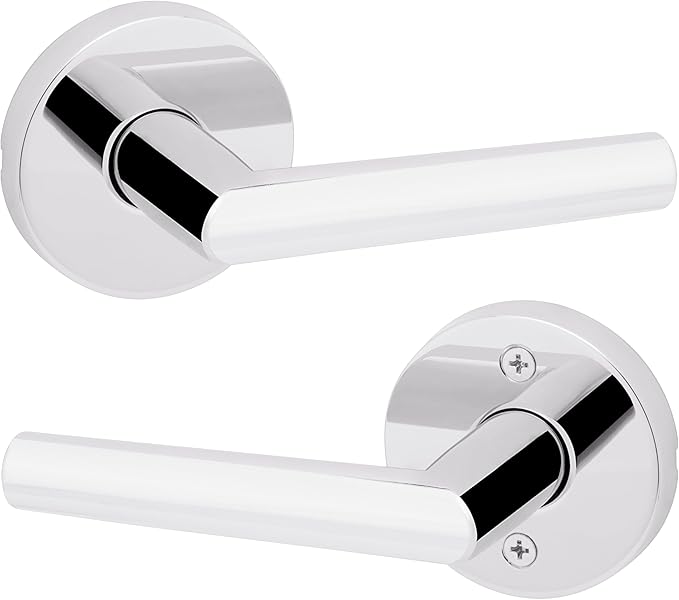 Kwikset Milan Interior Passage Door Handle, Lever For Closet and Hallway Doors, Reversible Non-Locking Handle Lever, Polished Chrome