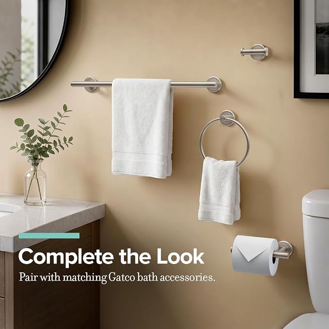 Gatco 4292 Latitude II Towel Ring | Modern Hand Towel Holder for Bathroom | Stylish Decorative Hardware, Heavy Duty Metal, EZ Ancor Mounting | Satin Nickel