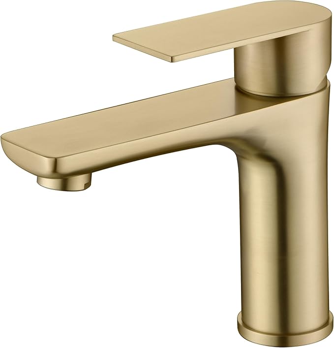SUMERAIN Bathroom Sink Faucet Lead-Free 304 Stainless Steel Single Hole Single Handle Vanity Faucet, Brushed Gold | Lead-Free, Unique Flow Pattern, Water-saving, with Faucet Supply Lines, Easy DIY Install