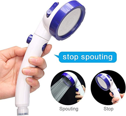 RV & Camper High Pressure Handheld Shower Head with Pause Button | 3 Spray Modes with ON/OFF Switch, Detachable Dog Shower Attachment, Pet Shower Wand with Bracket & Hose, White & Blue