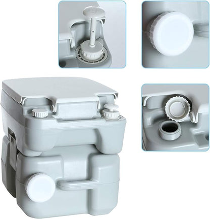 Portable Toilet 5.3 Gallons 20L Piston Pump Flush Effortless Travel Potty Cleaning Detachable Tanks for Camping RV Hiking Trips and Boating