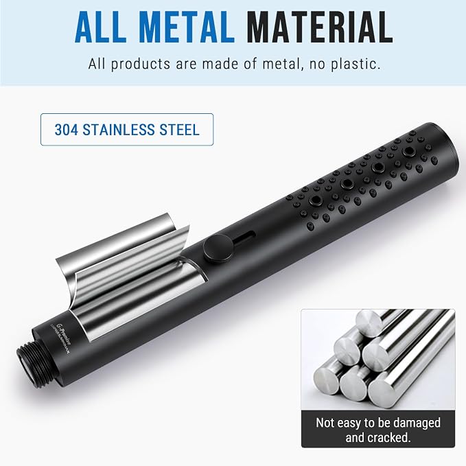G-Promise All Metal Round 3 Function Handheld Shower Head(Matte Black) | All Metal Construction, 3 Function Modes with Massage, Modern Look, Push Switch, Easy Installation