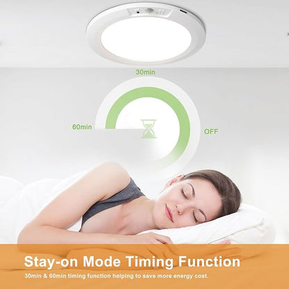 Rechargeable Motion Sensor Ceiling Light, 5 Colors Wireless Battery Operated Shower Lights with Remote, Magnetic Closet Light for Closet Shower Bathroom Hallway, 2 Pack
