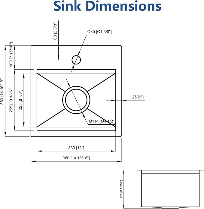 Bar Sink, 15 x 15 Inch Stainless Steel Single Bowl Topmount Small Outdoor RV Handmade Sink with Bottom Rack and Cutting Board