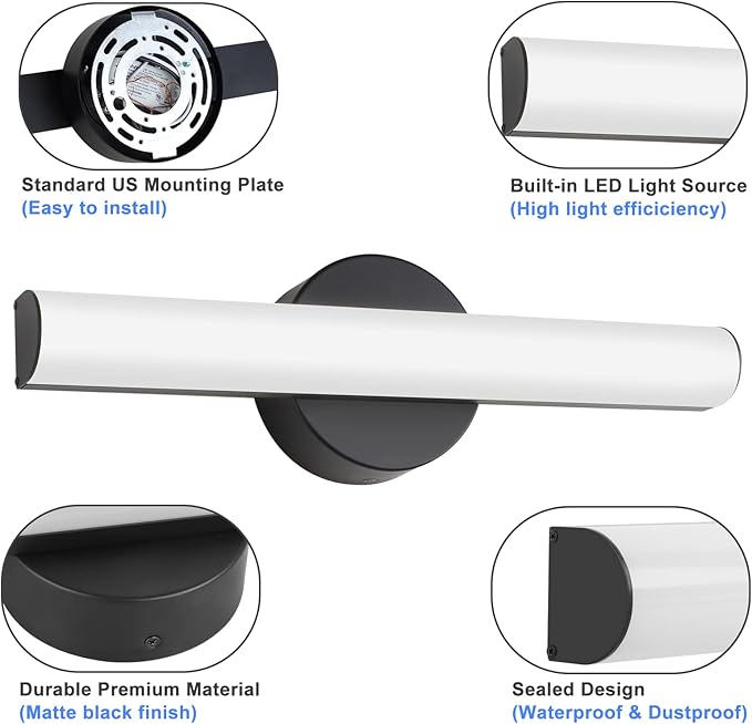 Modern Dimmable LED Vanity Light Bar Lighting Fixtures, 15.9 Inch LED Bathroom Light Fixture, 15W 1300LM Daylight White 5000K Wall Sconces