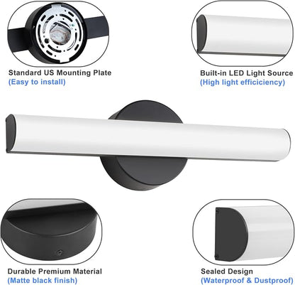 2-Pack Modern Dimmable LED Vanity Light Bar Lighting Fixtures, 15.9 Inch LED Bathroom Light Fixture Over Mirror, 15W 1300LM Daylight White 5000K Wall Sconces Lighting, Black Bath Lamp Bar
