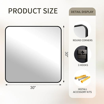 FICTOR Bathroom Mirror for Over Sink, 30"x30" Vanity Mirror for Wall, Black | Shatterproof Tempered Glass, Anti-Rust Frame, Vertical/Horizontal Mounting, Wall Mirror for Bedroom, Living Room, Entryway