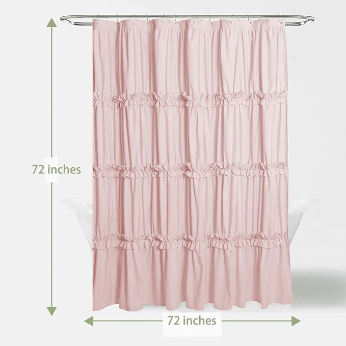 Farmhouse Ruffle Shower Curtain, Peach Pink, 72 x 72 in | Decorative Elegant Bathroom Curtain with 12 Holes, Soft Ruched Microfiber Fabric, Vintage Handmade Design