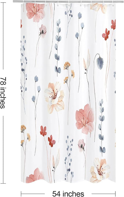 Coral Beige Watercolor Floral Fabric Shower Curtain, 54x78 | Waterproof Fabric, Modern Minimalist Floral Print, Machine Washable, Rustproof Grommets, for Bathroom Home, Stall