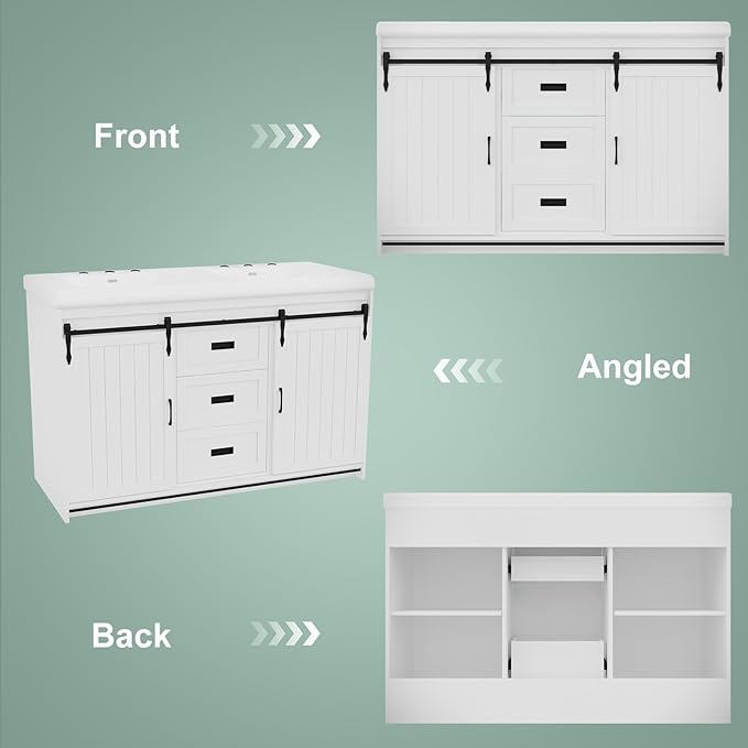48 Inch Bathroom Vanity with Sink, Bathroom Vanity Cabinet with Doulble Sink, Bath Vanities with 2 Sliding Doors, White