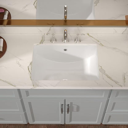 Lordear Undermount Bathroom Sink 21x15 Inch Bathroom Vanity Sink Undermount Rectangle White Porcelain Ceramic Bathroom Under Counter Lavatory Vanity Sink Basin with Overflow