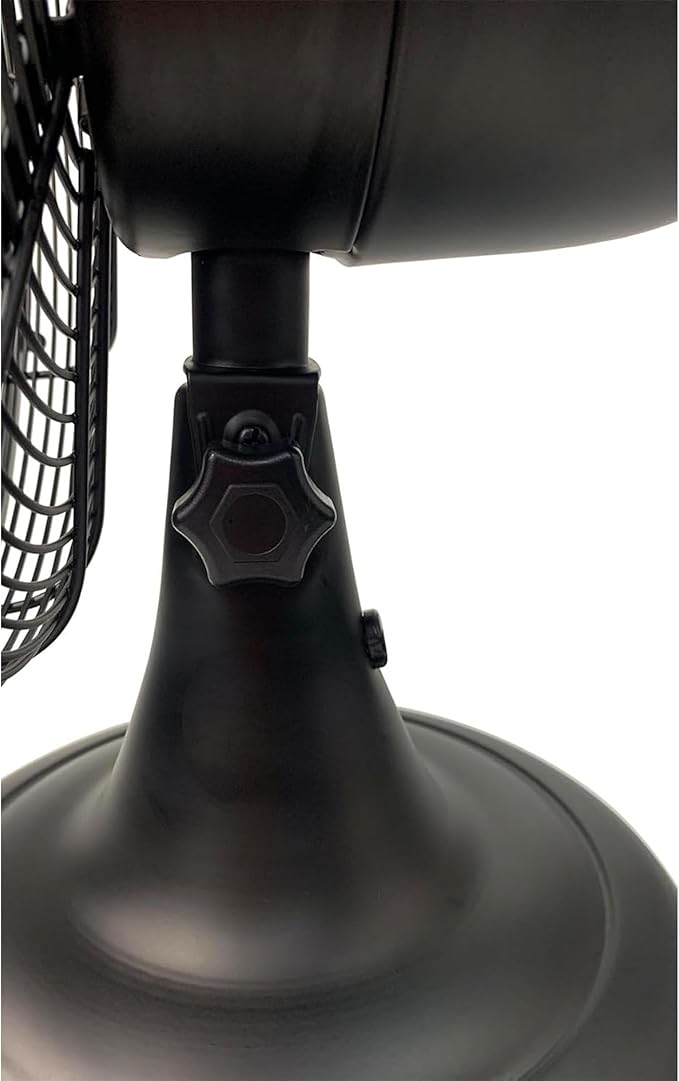 Good Housekeeping 92603 All-Metal 12" Retro Desk Office Table Fan with Wide Oscillation, 3-Speed Settings & Carrying Handle, Matte Black
