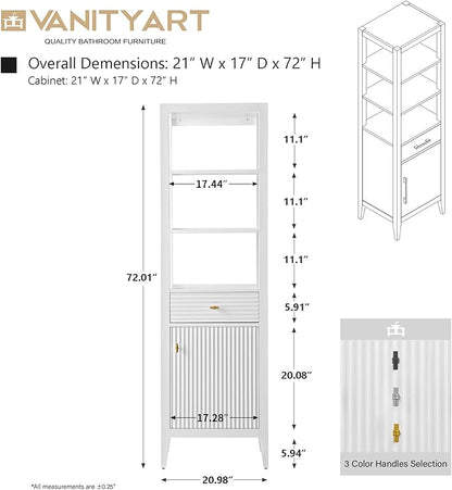 Vanity Art Vanity with Storage Cabinet & Shelves, Free-Standing Vanity with Soft-Closing Doors, White, Golden Brushed Handware VA91-LC-W-GB