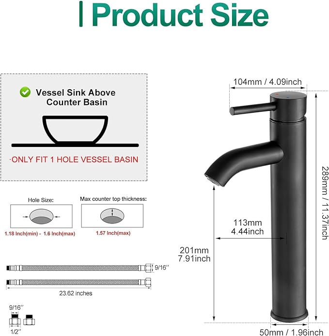 VOTON Vessel Sink Faucet Chrome Modern Tall Bathroom Faucets Single Handle One Hole Rv Vanity Lavatory Bathroom Sink Faucet