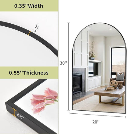 BEAUTYPEAK 20"x30" Arch Bathroom Wall Mirror, Black | Wall Mounted Vanity Metal Frame Mirror for Bedroom, Entryway, Living Room, Fireplace