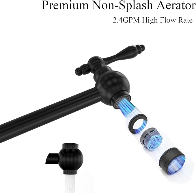 Faucets with Wall Mount Double Joint Swing Arms - Leak Free Design with High-Flow Aerators - Retractable & Folding for Space Saving