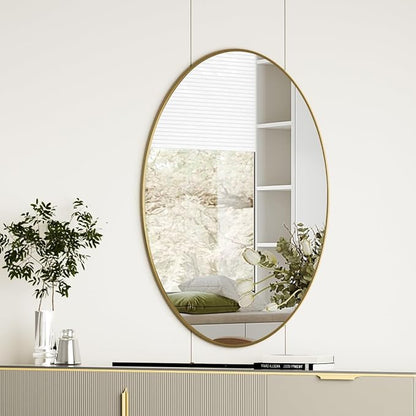 Koonmi Gold Oval Bathroom Mirror, 20"x28" Oval Mirror for Wall | Shatterproof Bathroom Vanity Mirror for Bedroom Living Room Entryway, Horizontal or Vertical, Hardware Included