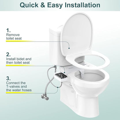 Bidet Attachment for Toilet, Ultra-Slim, Self Cleaning, Dual Nozzle, Feminine & Posterior Wash, Fresh Cold Water Sprayer, for Existing Toilets Seat, Baday Beday Badette Bedette, Black