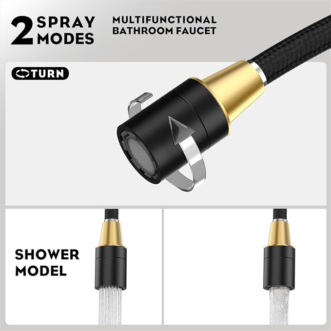 Pull Out Sprayer Matte Black 8 Inch Bathroom Sink Faucet, Widespread 2 Handles 3 Hole Pull Down Bathroom Faucet, with Pop Up Drain and Water Supply Line, BF04022-K01-MB