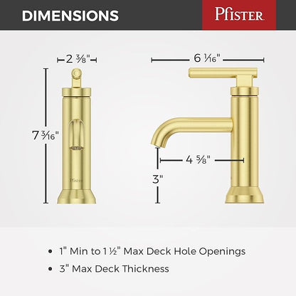 Pfister Capistrano Bathroom Sink Faucet, Single Control, 1-Handle, Single Hole, NSF Certified, Brushed Gold Finish, LF042CSOBG