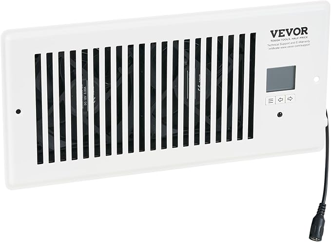 VEVOR Register Booster Fan, Quiet Vent Booster Fan Fits 4” x 10” Register Holes, with Remote Control and Thermostat Control, Adjustable 10-Speed for Heating Cooling Smart Vent, White