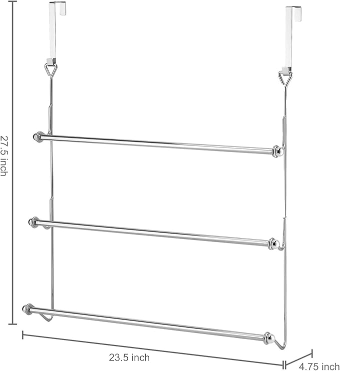 MyGift 3 Tier Over Door Towel Rack, Chrome Bathroom Towel Holder | Maximize bathroom space with a 3-tier chrome-plated over-door towel rack for hanging bath and hand towels or drying laundry