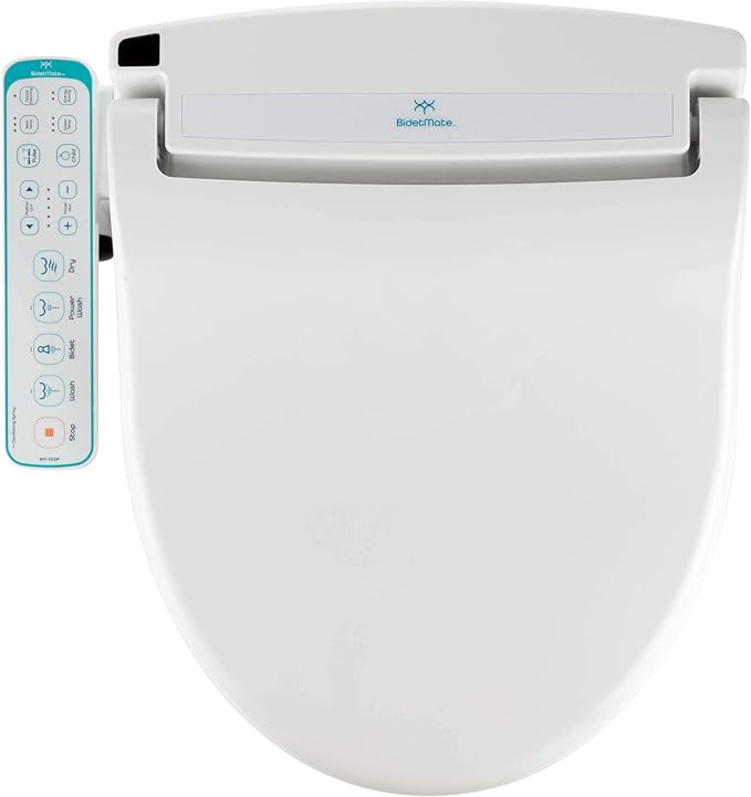 BidetMate 1000 Series Electric Smart Toilet Bidet Seat with Heated Water, Side Control Panel, and Warm Air Dryer - Self-Cleaning - Perfect for a Smart Home Kit or Smart Home Accessories - Round