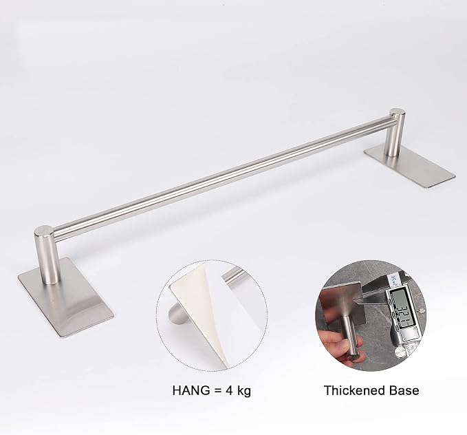 NearMoon Self Adhesive Bathroom Towel Bar- Stainless Steel Bath Wall Shelf Rack Hanging Towel Stick On Sticky Hanger Contemporary Style, NO Drilling (2 Pack, Brushed Nickel, 12-Inch Towel Rack)