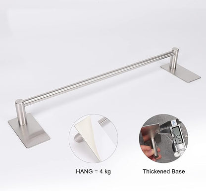 NearMoon Self Adhesive Bathroom Towel Bar- Stainless Steel Bath Wall Shelf Rack Hanging Towel Stick On Sticky Hanger Contemporary Style, NO Drilling (2 Pack, Brushed Nickel, 12-Inch Towel Rack)