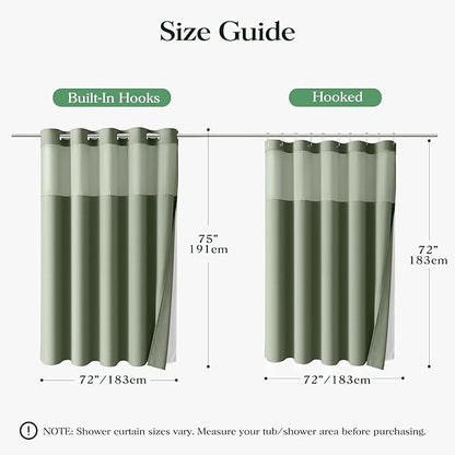 Sage Green Hook Free Waffle Shower Curtain & Snap-in Liner,72x75 | Less Time to install, 3 in 1 Fabric Shower Curtain and Liner Set with Magnets, Mesh Top Window, Shower Curtains for Bathroom