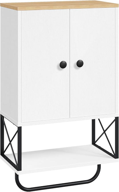 Bathroom Wall Cabinet with 2 Door and Adjustable Shelf, Medicine Cabinet with Towel Rack, 3-Tier Wall Mounted Storage Cabinet Over The Toilet for Bathroom Laundry Room, White and Natural