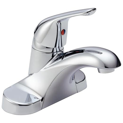 Delta Foundations Centerset Chrome Bathroom Faucet, 4 Inch 3 Hole Bathroom Sink Faucet for Vanity, Metal Push-Pop Drain Assembly, Chrome B501LF