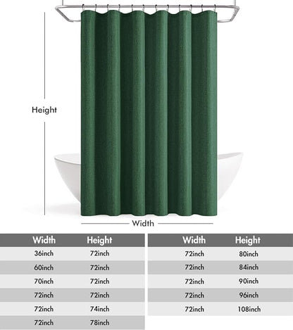 ANRODUO Dark Green Linen Textured Fabric Shower Curtain Set - W72xL72 | Farmhouse Shower Curtain with 12 Metal Hooks, Waterproof Heavy Duty, Button Hole Design, Machine Washable for Bathroom