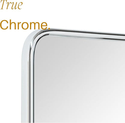 TEHOME Surface Mount 16x24 Polished Nickel Bathroom Medicine Cabinet with Mirror Metal Framed Rounded Rectangle Medicine Cabinet with Beveled Mirror