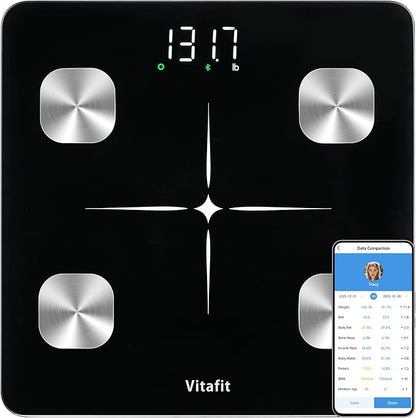 Vitafit FSA&HSA Smart Weight Scale, Accuracy 0.1lb by Our Professional Scale Factory Since 2001, Scale for Body Weight App Sync 13 Body Composition with BMI, Body Fat and Muscle, 400lb, LED, Black