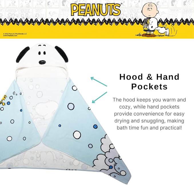 Peanuts Snoopy Bubble Bath Kids Super Soft Bath/Pool/Beach Soft Cotton Terry Hooded Towel Wrap, 24 in x 50 in, (Officially Licensed Product) by Franco