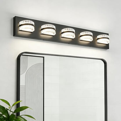 LED Bathroom Vanity Light, 360°Rotatable, Nature White 2560LM 5 Light, Black Modern Matte Bathroom Lighting Fixtures, Over Mirror Vanity Lights for Living Room, Bedroom ETL Certified