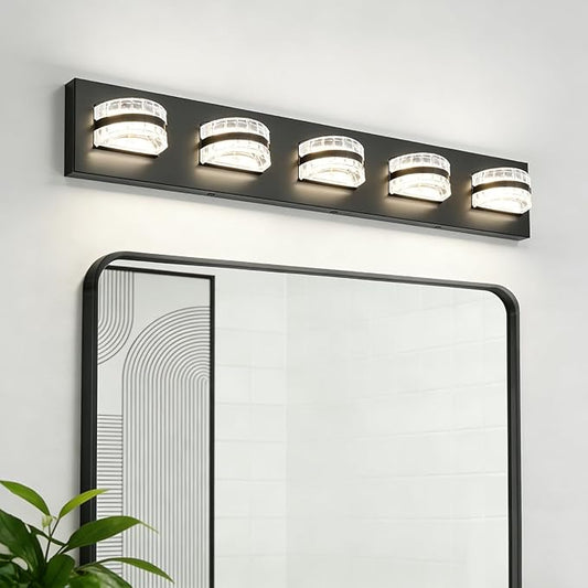 LED Bathroom Vanity Light, 360°Rotatable, Nature White 2560LM 5 Light, Black Modern Matte Bathroom Lighting Fixtures, Over Mirror Vanity Lights for Living Room, Bedroom ETL Certified