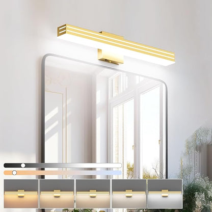 Ralbay 24inch Gold Vanity Light with 5 Color Temperature (2700K-6000K) Dimmable Acrylic Metal 24W LED Modern Matte Gold Bathroom Vanity Light Bar