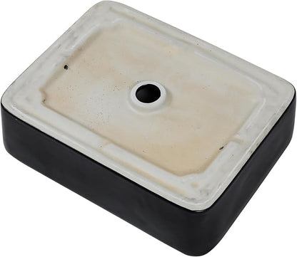 Black Bathroom Sink 19"x15" Vessel Sink Rectangule Bowl Sinks for Bathrooms Ceramic Above Counter Rectangular Vessel Bathroom Sink Porcelain Modern Large Sink Basin Lavatory Vanity Matte Black