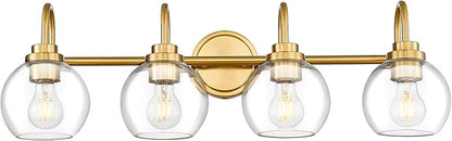 Bathroom Light Fixtures, 4-Light Brushed Gold Vanity Lights with Globe Clear Glass, 30 Inch Champagne Bronze Vanity Lighting Fixtures Over Mirror, AD-22280-4W-GD