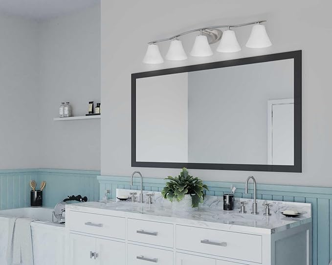 Progress Lighting P2016-20W Bravo Collection Etched Glass Modern Bath Vanity Light, 5-Light, Antique Bronze