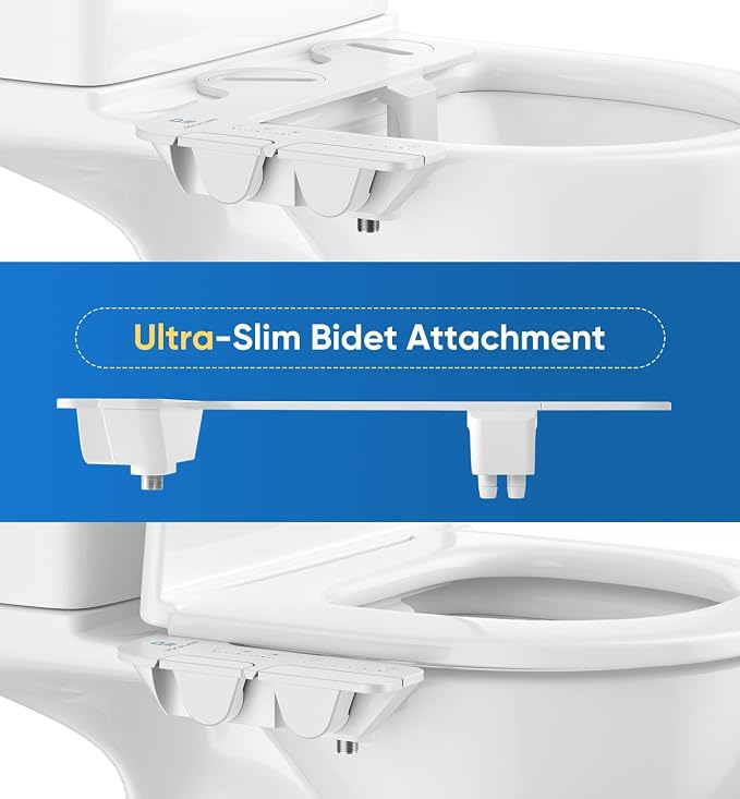 Ultra-Slim 3-in1 Bidet, Self-Cleaning, Posterior&Feminine Wash-(Retractable Dual Nozzles), Non-Electric Bidet Attachment for Toilet Seat, Adjustable Fresh Cold Water Pressure, Stainless Steel Inlet