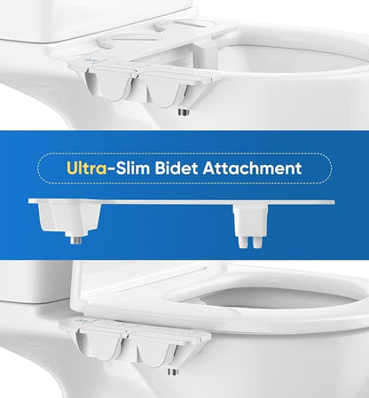 Ultra-Slim 3-in1 Bidet, Self-Cleaning, Posterior&Feminine Wash-(Retractable Dual Nozzles), Non-Electric Bidet Attachment for Toilet Seat, Adjustable Fresh Cold Water Pressure, Stainless Steel Inlet