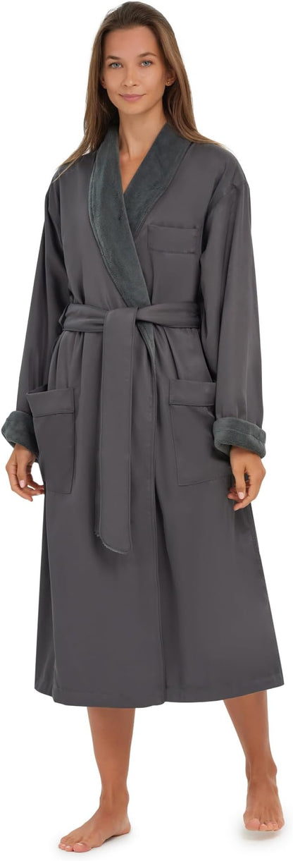 MONARCH Unisex Plush Lined Microfiber Bath Robe - Soft Shell with Polyester Lining, Resort-Grade Hotel & Spa Robe with Pocket