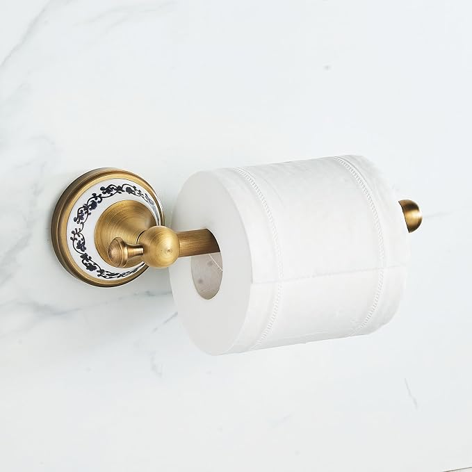 Toilet Paper Holder, Bathroom Toilet Paper Roll Holder Antique Bronze Brass Wall Mounted Bathroom Hardware Accessories,Porcelain Design