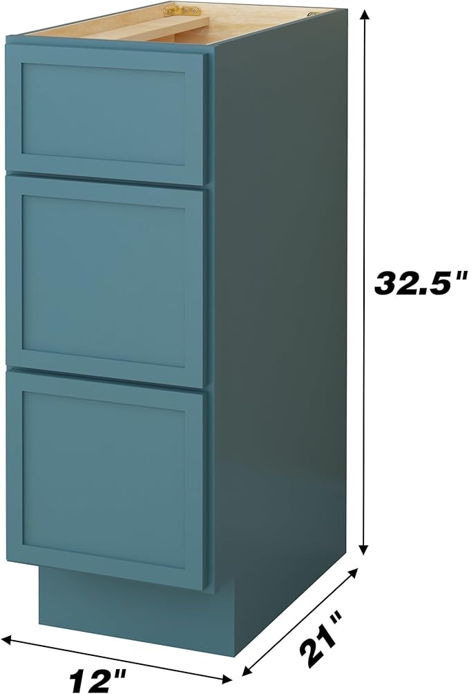 HomeBeyond 12 Inches Bathroom Vanity Base Cabinet Without Sink, Sturdy Floor Mounted Cabinet with Door & Soft Closing Drawers, 3 Drawers, Green