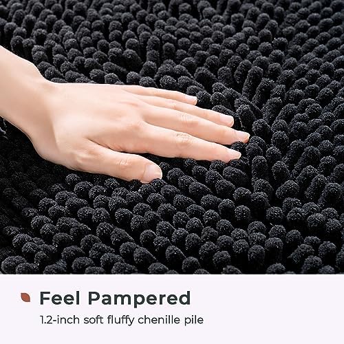 FRESHMINT Bath Mat 32’x20’, High Pile Chenille, Soft Absorbent Microfiber Rug, Non-Slip Black