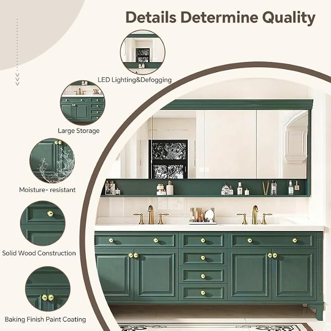 48-92IN Single/Double Sink Bathroom Vanity, Defogging Smart Mirror, Modern American Free Standing Vanity with Bathroom Cabinet